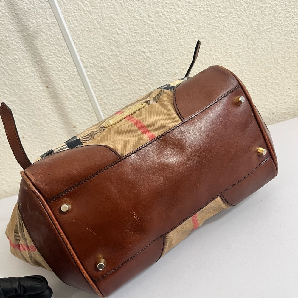 Burberry Tan Check Canvas Tote with Brown Leather Trim - Picture 14 of 16